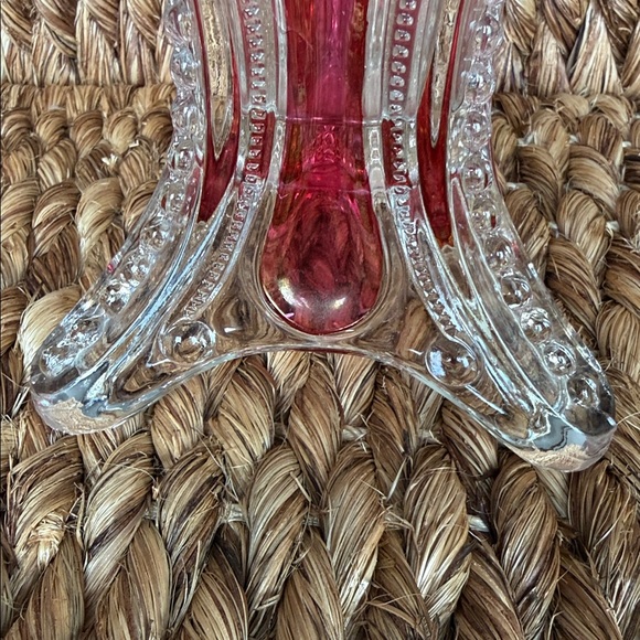 Vintage Cranberry Flash Triangle Footed Button Zipper Glass Vase 8.75” - Picture 14 of 17